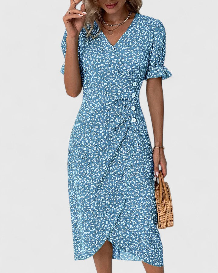 Patience | Women's Midi Dress, Round Neck, Short Sleeves