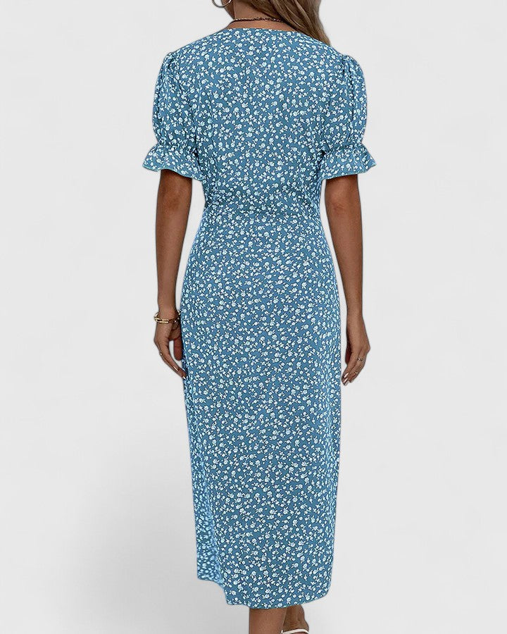 Patience | Women's Midi Dress, Round Neck, Short Sleeves