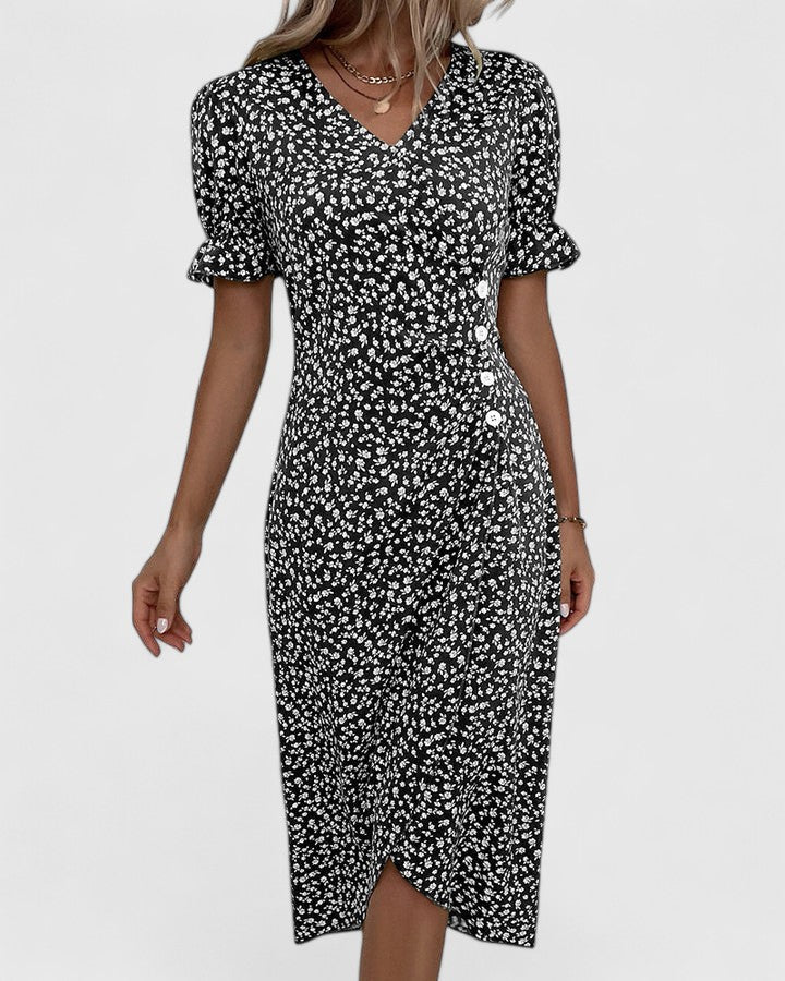 Patience | Women's Midi Dress, Round Neck, Short Sleeves