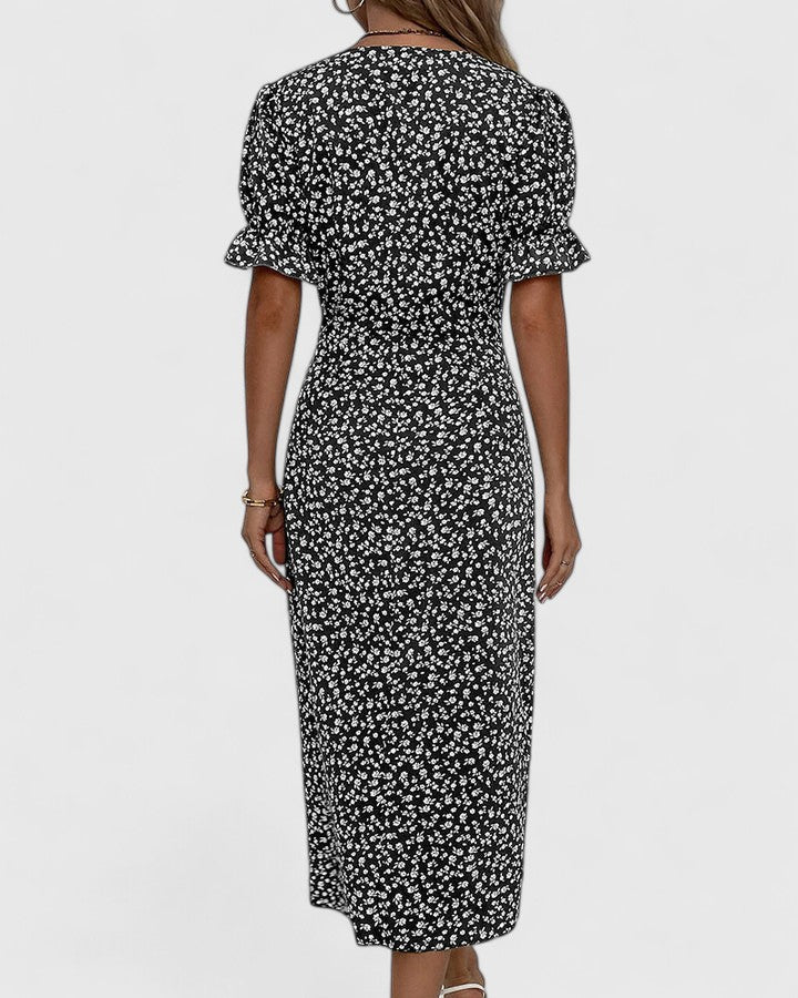 Patience | Women's Midi Dress, Round Neck, Short Sleeves