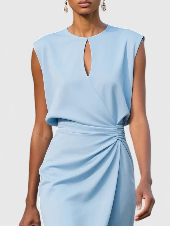 Bettina | Women's Tailored Midi Dress, Round Neck, Short Sleeves