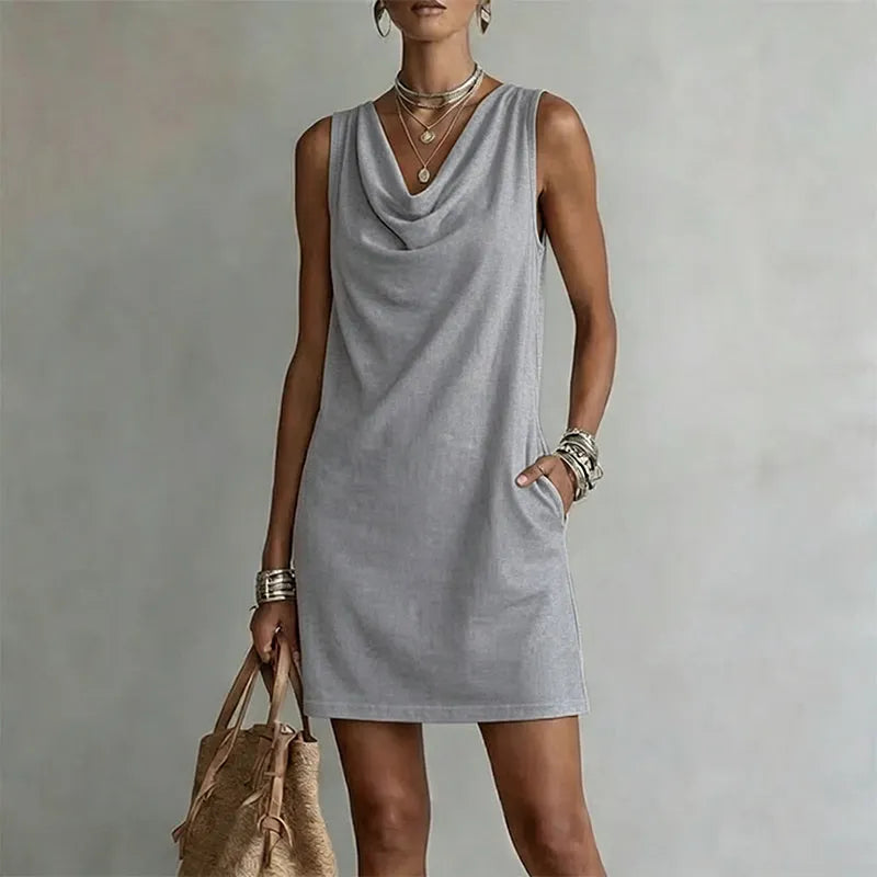 Briony | Women's Mini Dress, Round Neck, Short Sleeves, Pockets