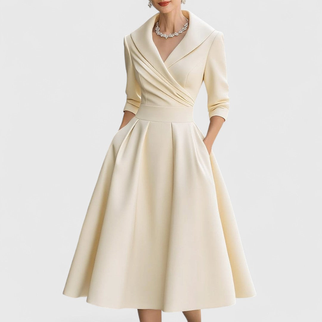 Juniper | Women's Midi Dress, V-Neck, Three-Quarter Sleeves, Pockets