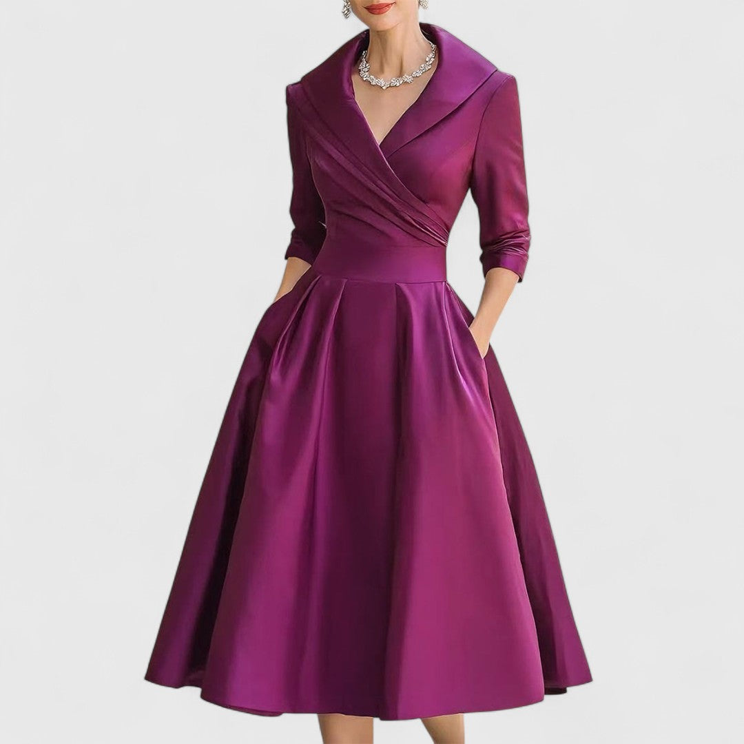 Juniper | Women's Midi Dress, V-Neck, Three-Quarter Sleeves, Pockets