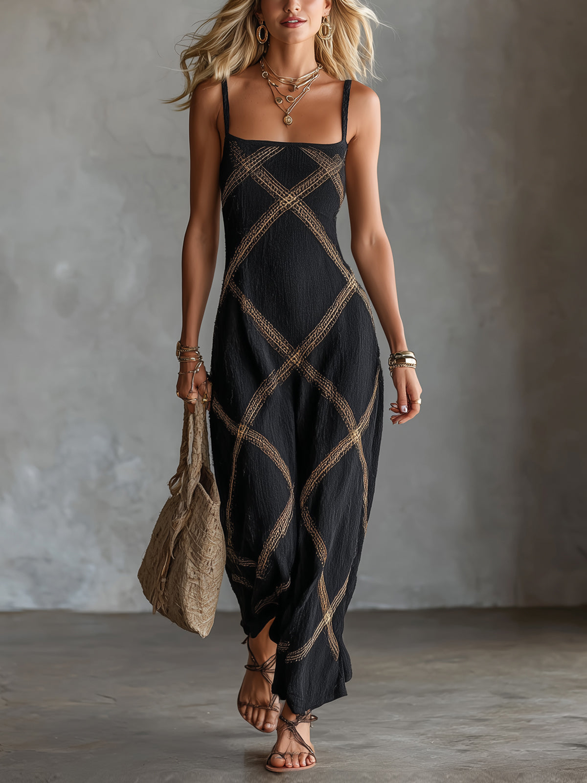 Cordula | Women's Bohemian Midi Dress, Round Neck, Short Sleeves