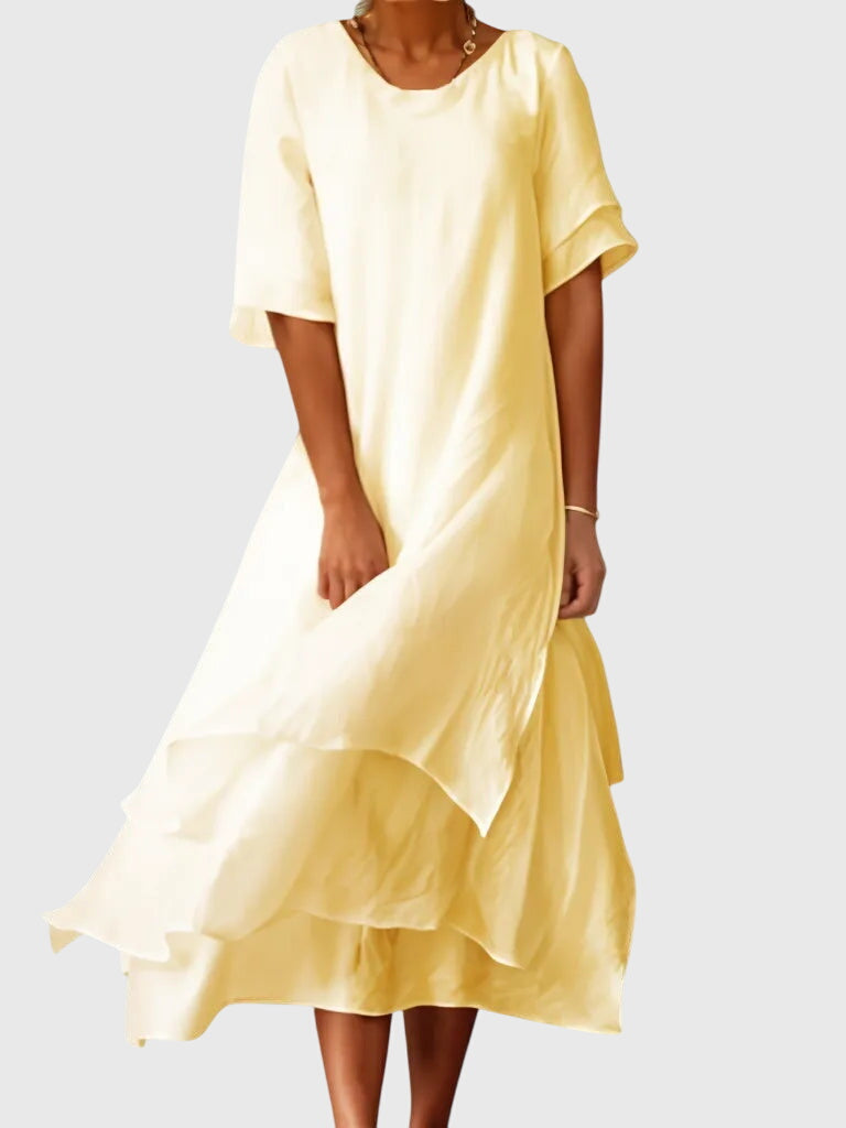 Minerva | Women's Midi Dress, Round Neck, Short Sleeves