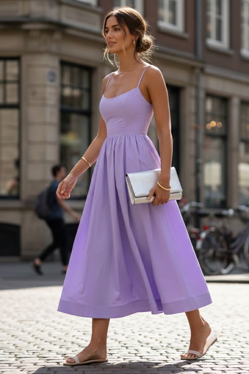 Fabienne | Women's A-Line Midi Dress, Round Neck, Sleeveless