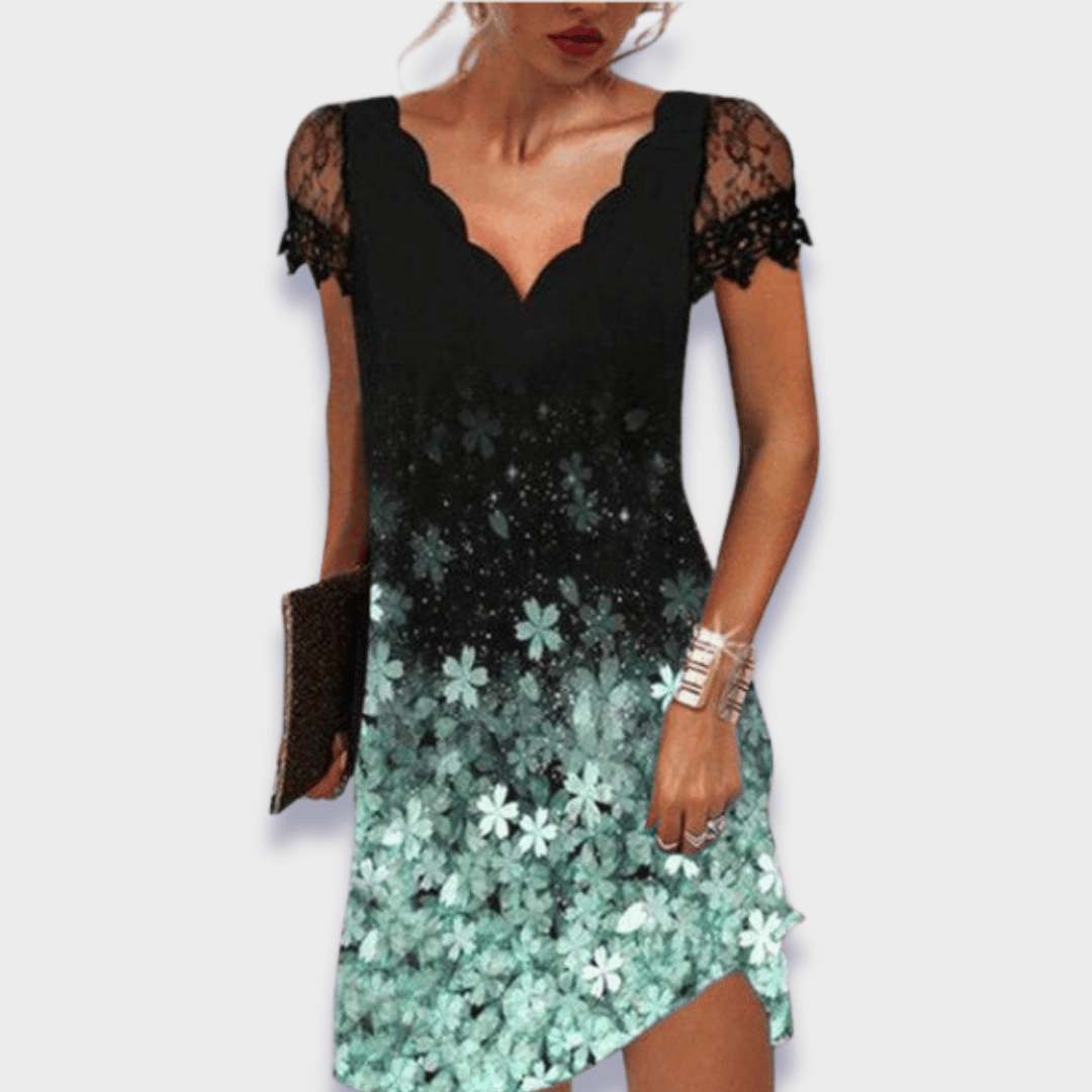 Ginevra | Women's Lace Midi Dress, V-Neck, Short Sleeves