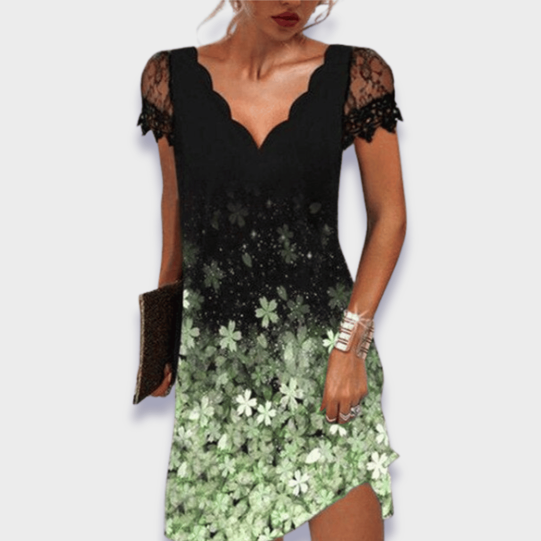 Ginevra | Women's Lace Midi Dress, V-Neck, Short Sleeves