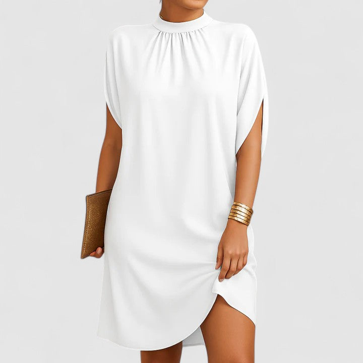 Odette | Women's Ruched Midi Dress, Round Neck, Long Sleeves