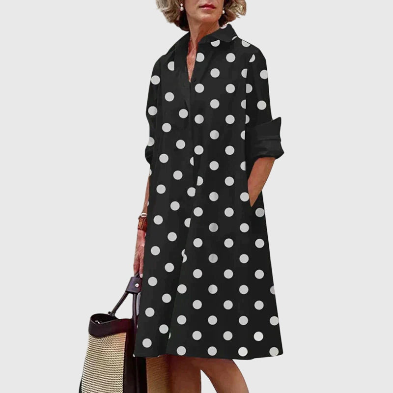 Isolde | Women's Relaxed Midi Dress, Round Neck, Short Sleeves, Pockets