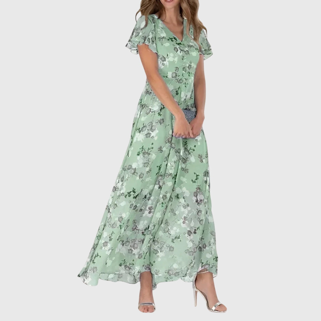 Clemence | Women's Tailored Midi Dress, Round Neck, Short Sleeves