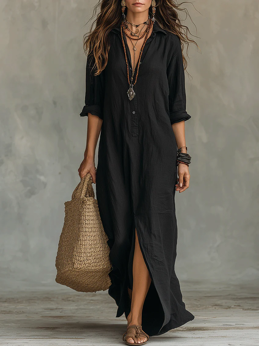 Oceane | Women's Shirt Maxi Dress, Collared, Short Sleeves