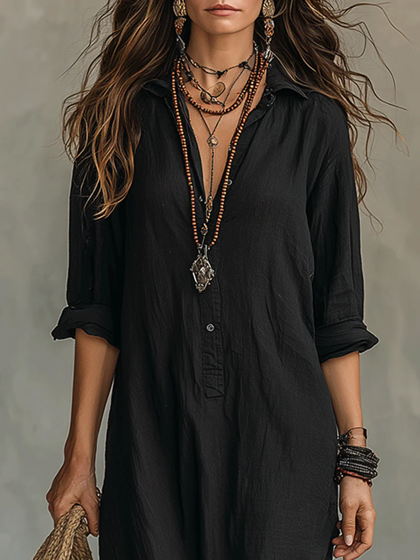 Oceane | Women's Shirt Maxi Dress, Collared, Short Sleeves