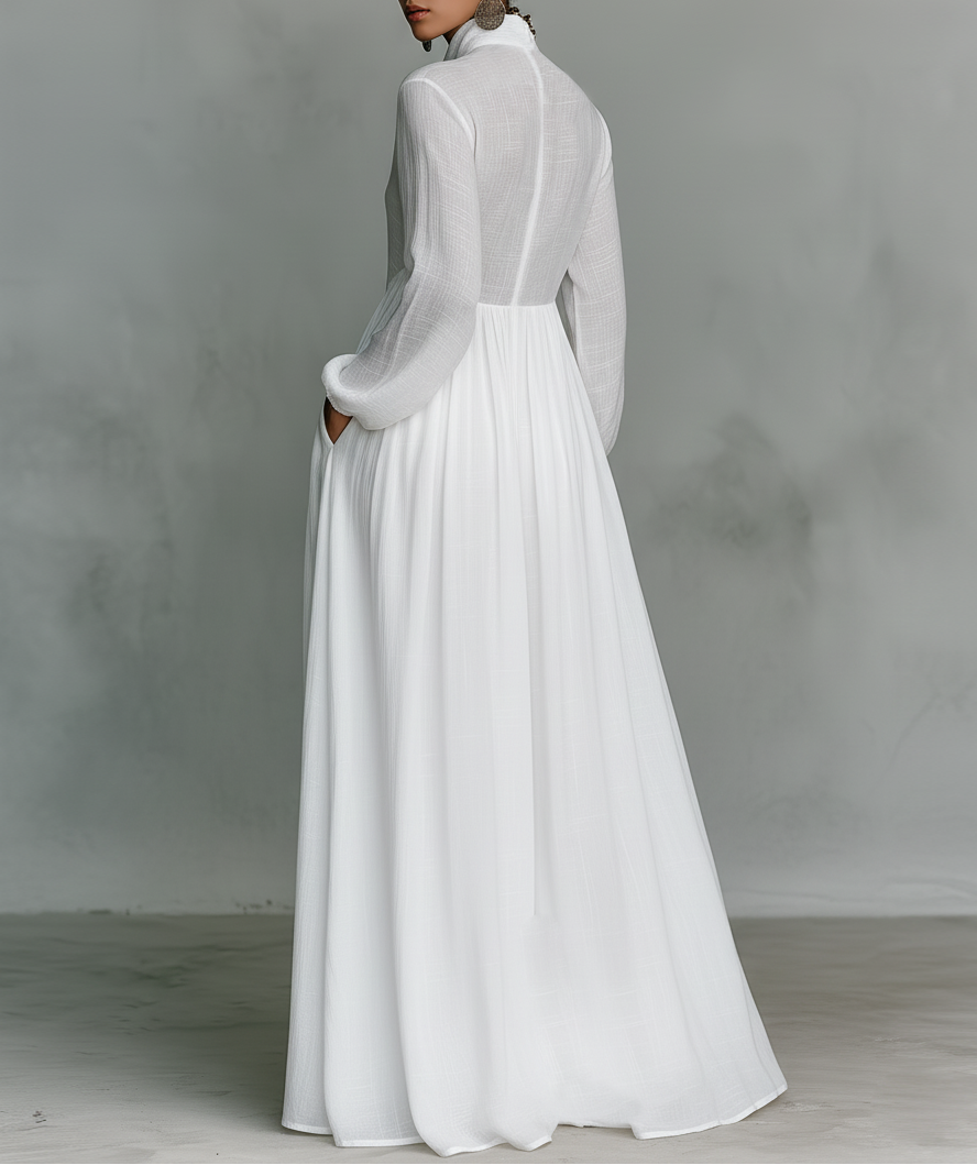 Saffron | Women's Shirt Maxi Dress, Round Neck, Short Sleeves