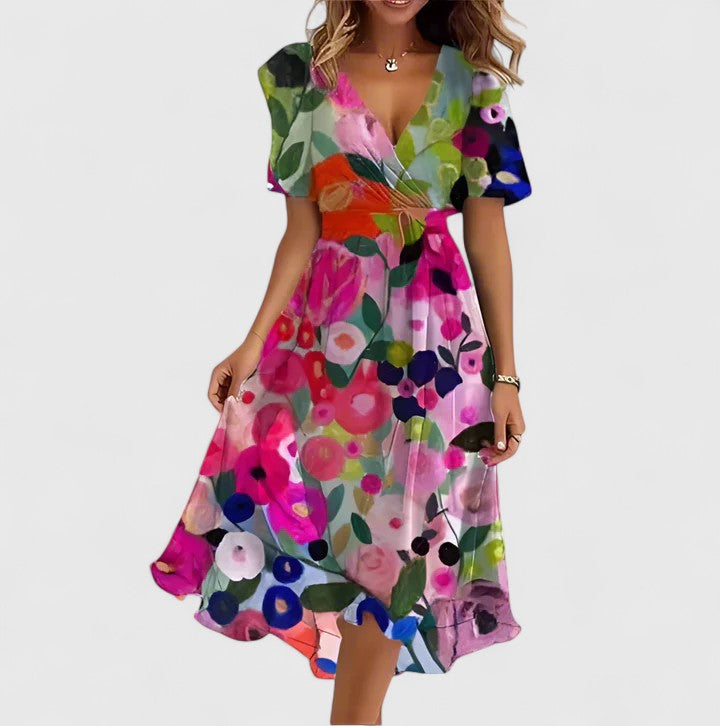 Estella | Women's Floral Mini Dress, V-Neck, Flutter Sleeves