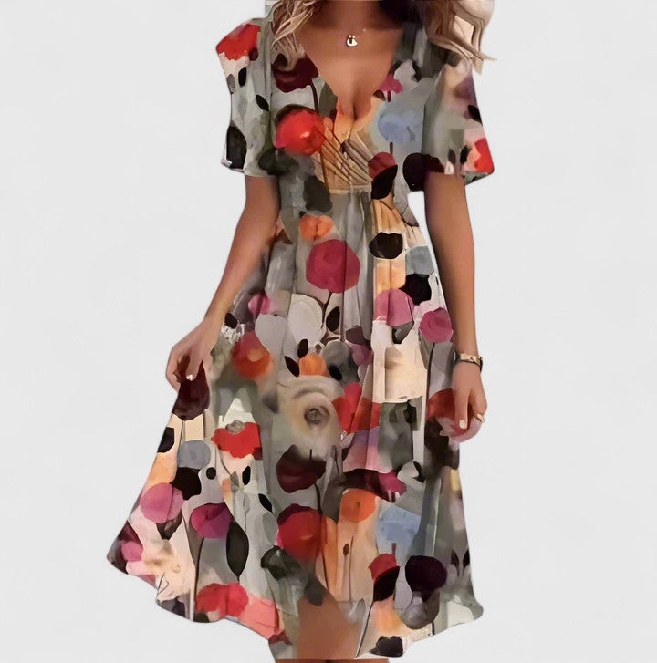 Estella | Women's Floral Mini Dress, V-Neck, Flutter Sleeves