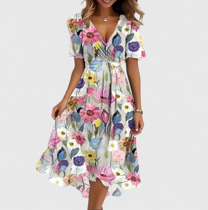 Estella | Women's Floral Mini Dress, V-Neck, Flutter Sleeves