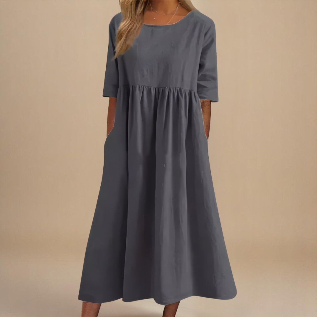 Linnea | Women's Midi Dress, Round Neck, Short Sleeves