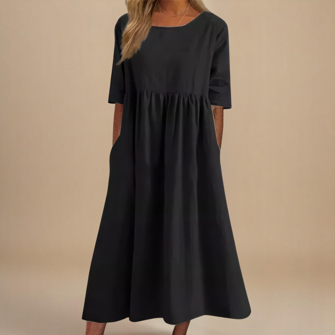 Linnea | Women's Midi Dress, Round Neck, Short Sleeves