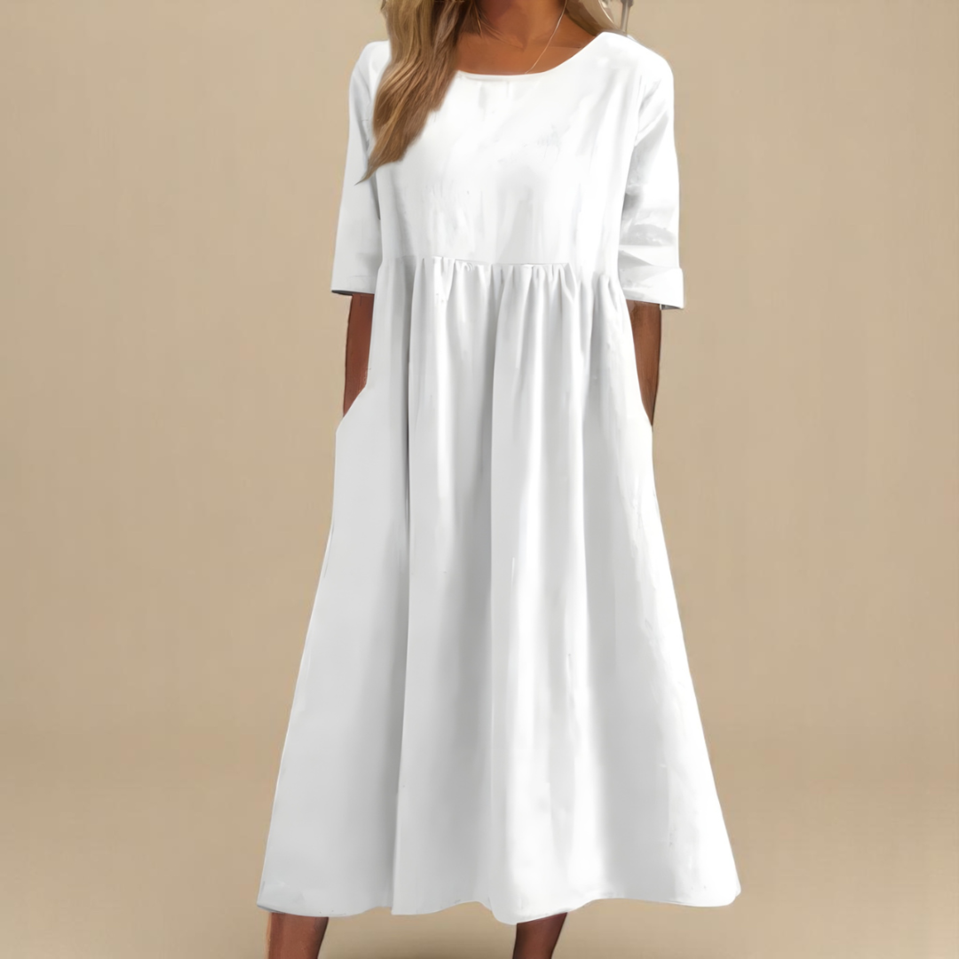 Linnea | Women's Midi Dress, Round Neck, Short Sleeves