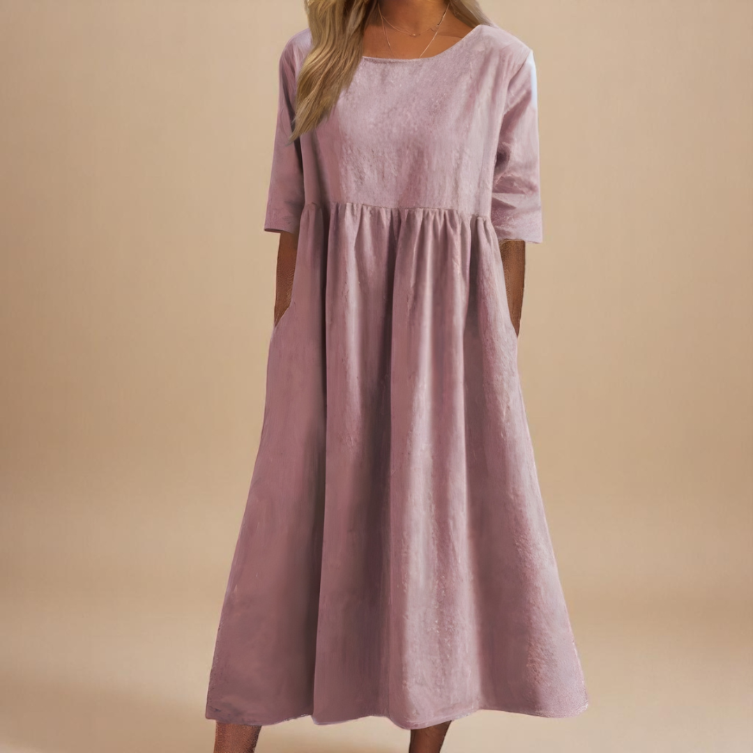 Linnea | Women's Midi Dress, Round Neck, Short Sleeves