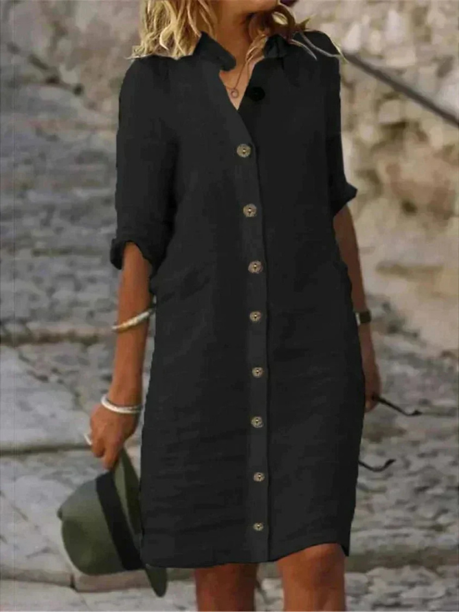 Merewen | Women's Shirt Midi Dress, Collared, Short Sleeves