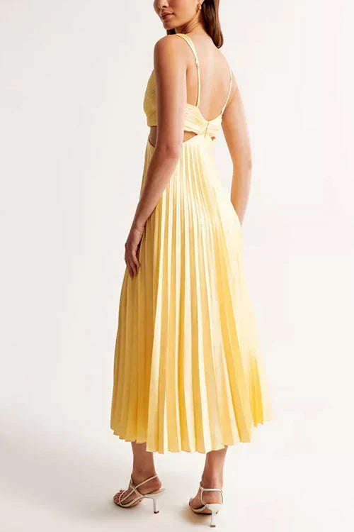 Calliope | Women's Pleated Maxi Dress, V-Neck, Short Sleeves