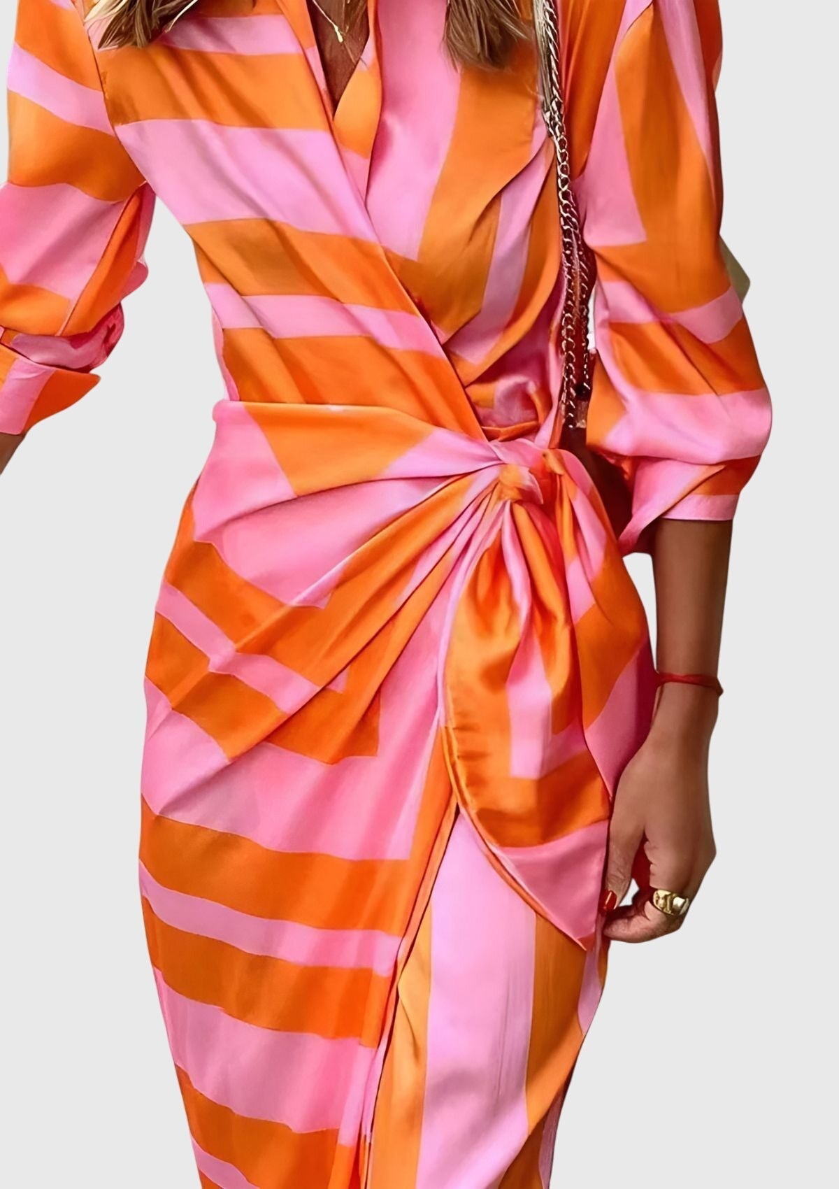 Hedwig | Women's Printed Wrap Midi Dress, Collared, Short Sleeves