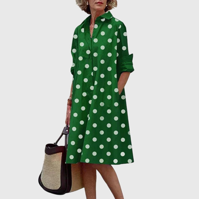 Isolde | Women's Relaxed Midi Dress, Round Neck, Short Sleeves, Pockets