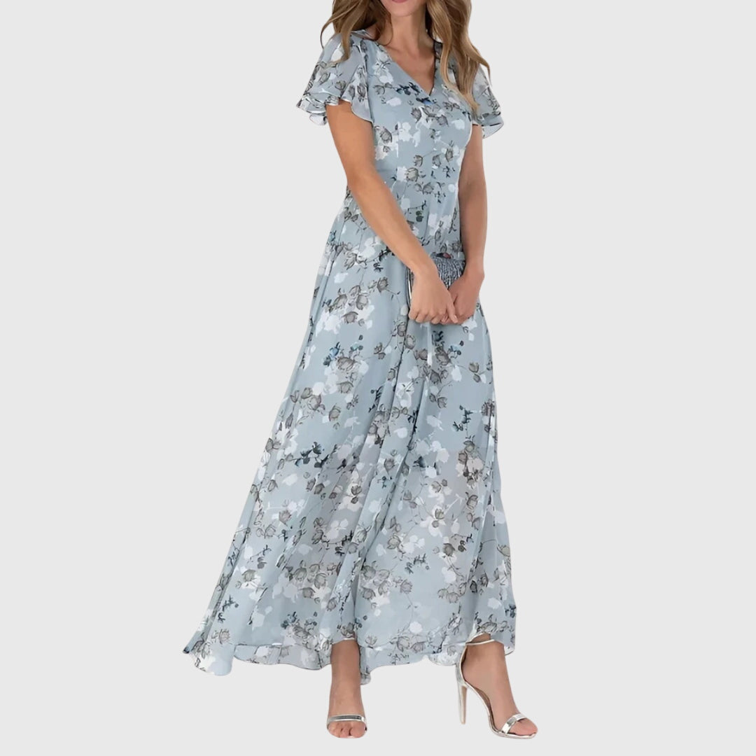 Clemence | Women's Tailored Midi Dress, Round Neck, Short Sleeves