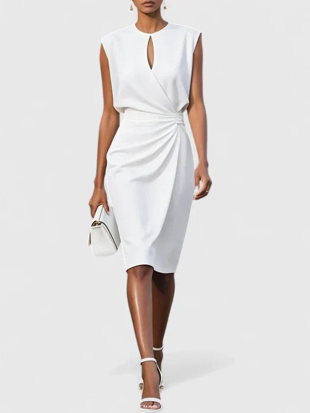 Bettina | Women's Tailored Midi Dress, Round Neck, Short Sleeves