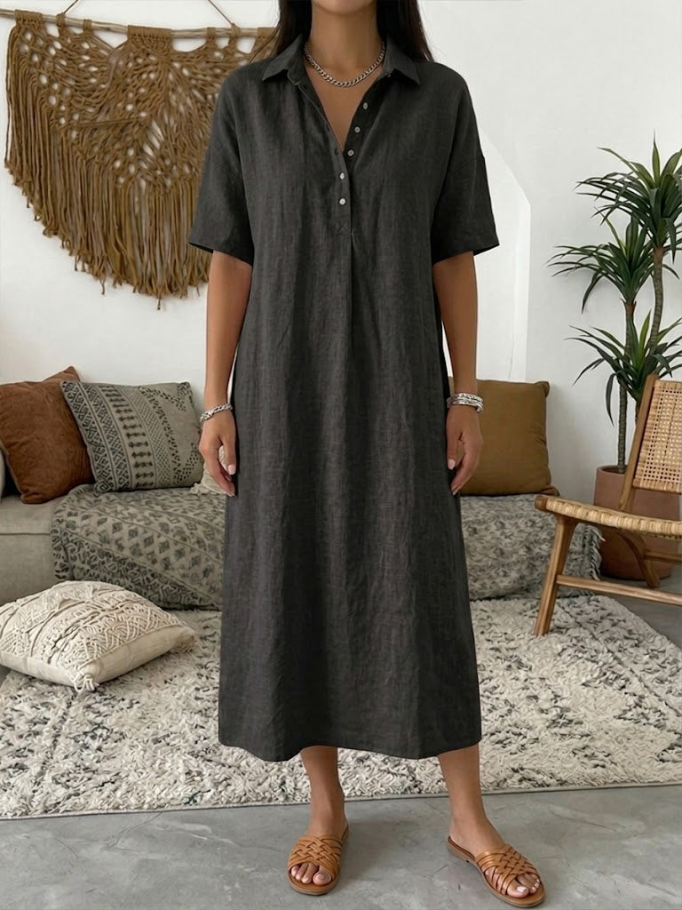 Elowen | Women's Midi Dress, Collared, Short Sleeves