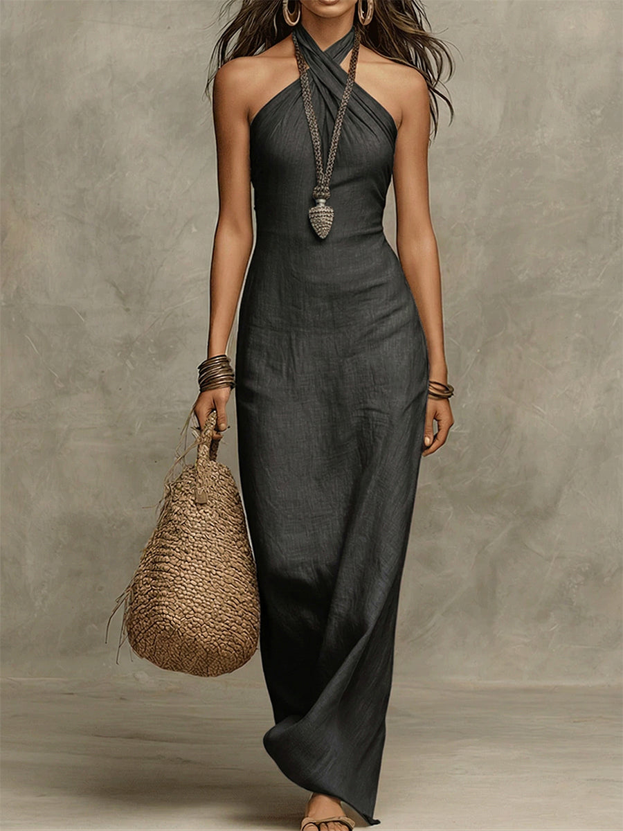Mabel | Women's Maxi Dress, Halter Neck, Short Sleeves