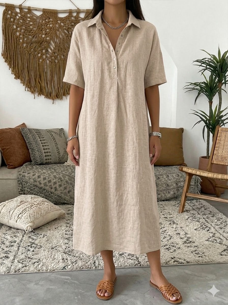 Elowen | Women's Midi Dress, Collared, Short Sleeves