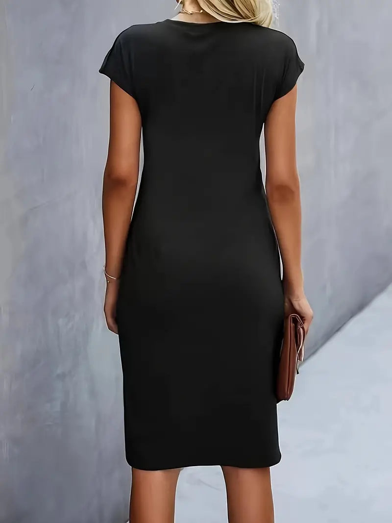 Lucasta | Women's Ruched Midi Dress, Round Neck, Short Sleeves