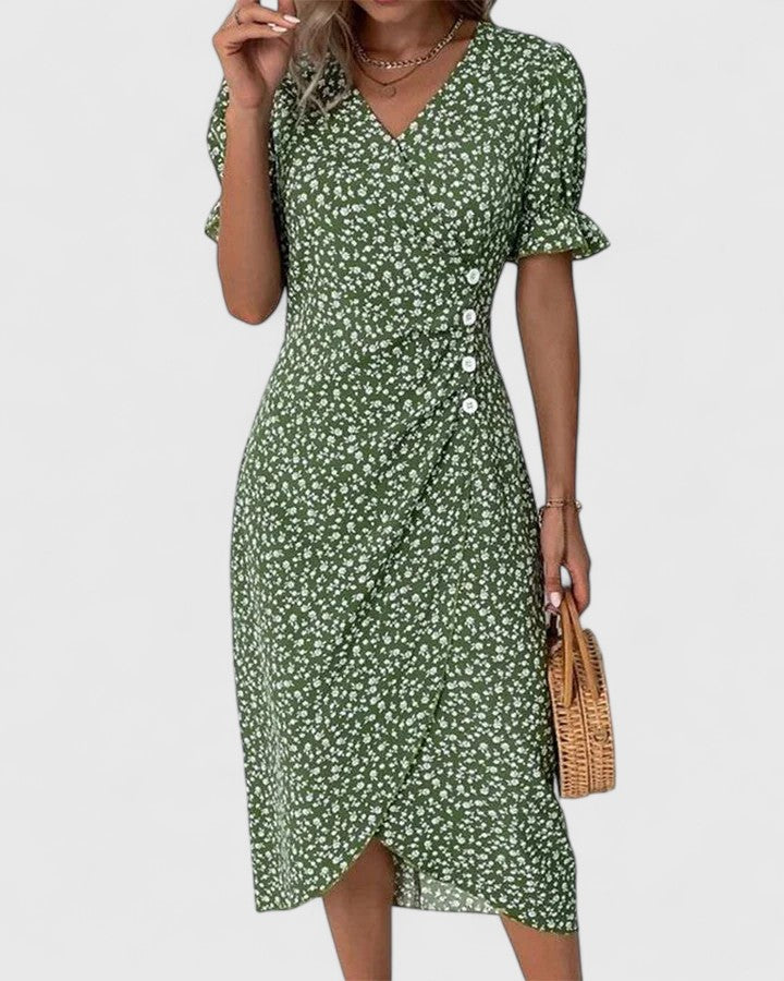 Patience | Women's Midi Dress, Round Neck, Short Sleeves