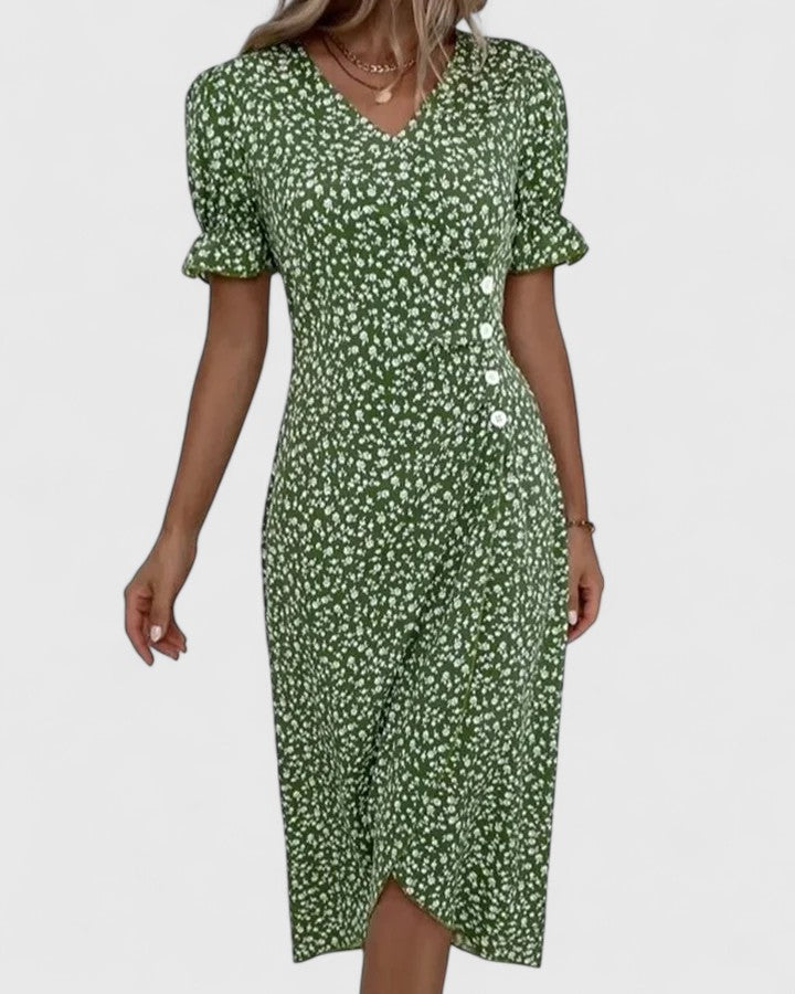 Patience | Women's Midi Dress, Round Neck, Short Sleeves