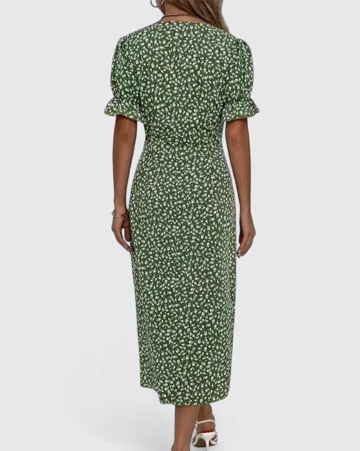 Patience | Women's Midi Dress, Round Neck, Short Sleeves