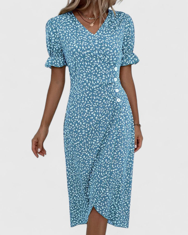 Patience | Women's Midi Dress, Round Neck, Short Sleeves