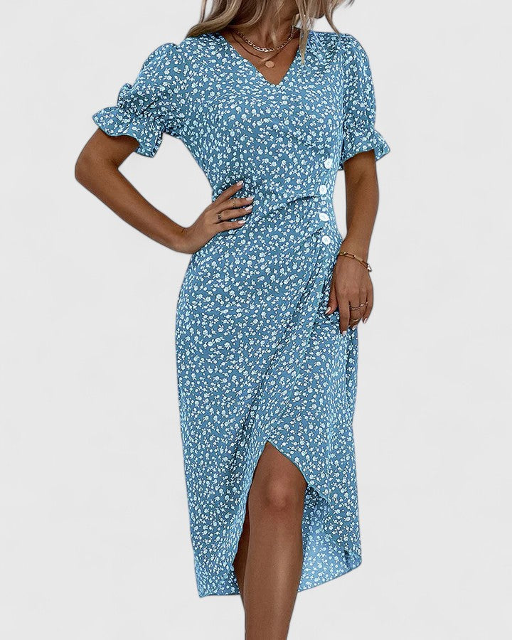 Patience | Women's Midi Dress, Round Neck, Short Sleeves