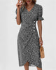 Patience | Women's Green Midi Dress, Round Neck, Short Sleeves