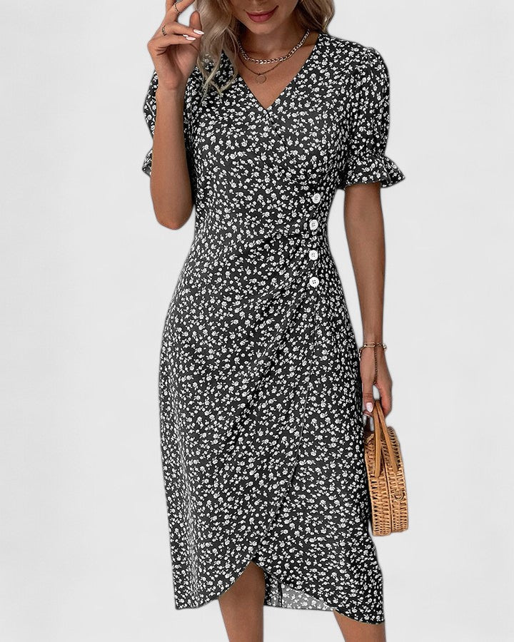 Patience | Women's Midi Dress, Round Neck, Short Sleeves