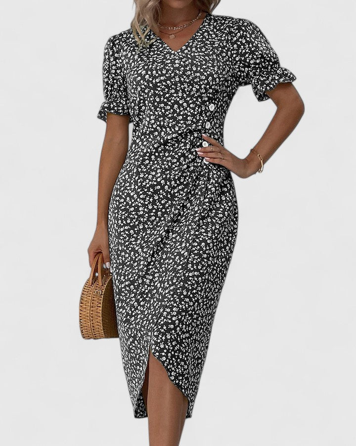 Patience | Women's Midi Dress, Round Neck, Short Sleeves