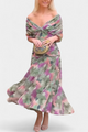 Zinnia | Women's Ruched Midi Dress, Off-Shoulder, Short Sleeves