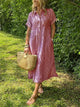 Winsome | Women's Button-Down Striped Shirt Midi Dress, Collared, Short Sleeves