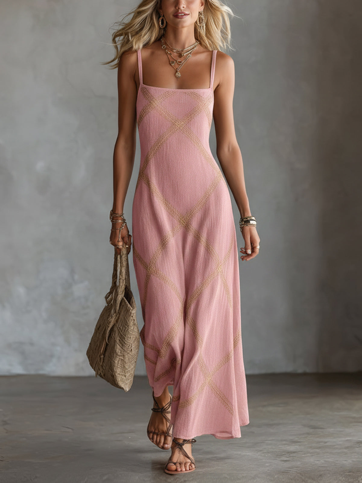 Cordula | Women's Bohemian Midi Dress, Round Neck, Short Sleeves