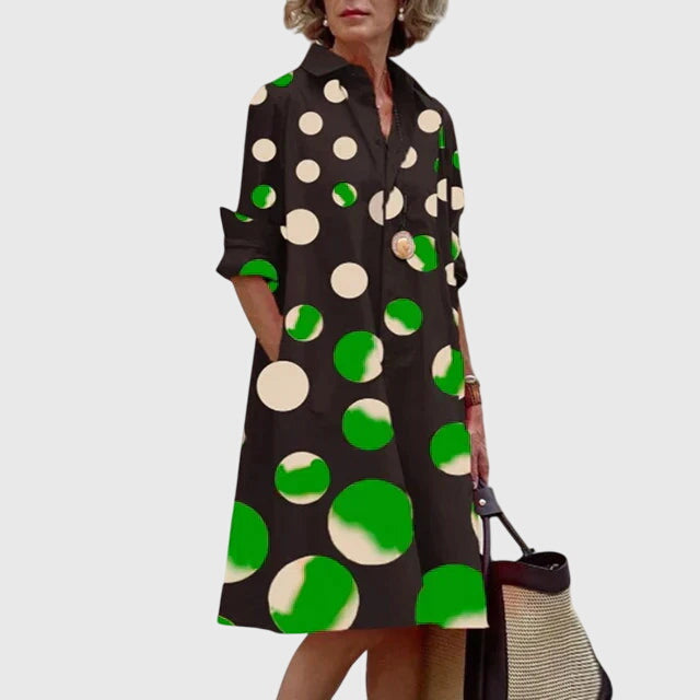 Isolde | Women's Relaxed Midi Dress, Round Neck, Short Sleeves, Pockets