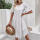Women's Tiered Midi Dress, Round Neck, Puff Sleeves