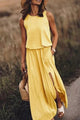 Women's Relaxed Maxi Dress, Round Neck, Sleeveless, Side Slit
